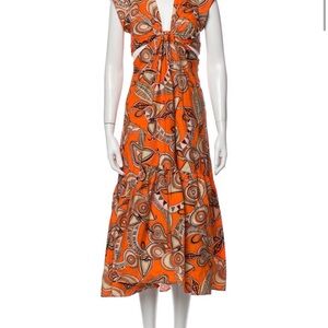 A.L.C. Orange Abstract Midi Dress